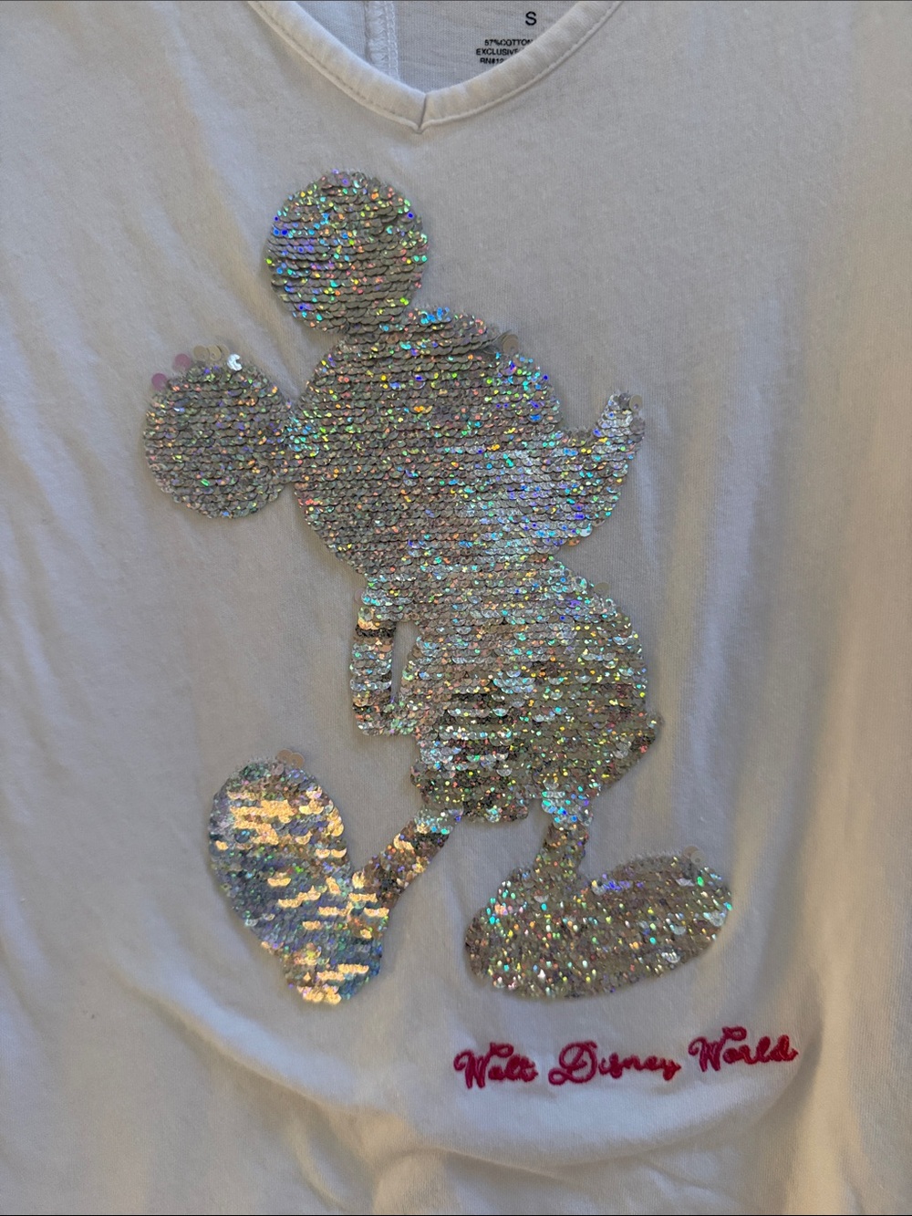 Disney Parks Mickey Mouse Sequin T-Shirt Women’s Small White Walt Disney World - Picture 2 of 3